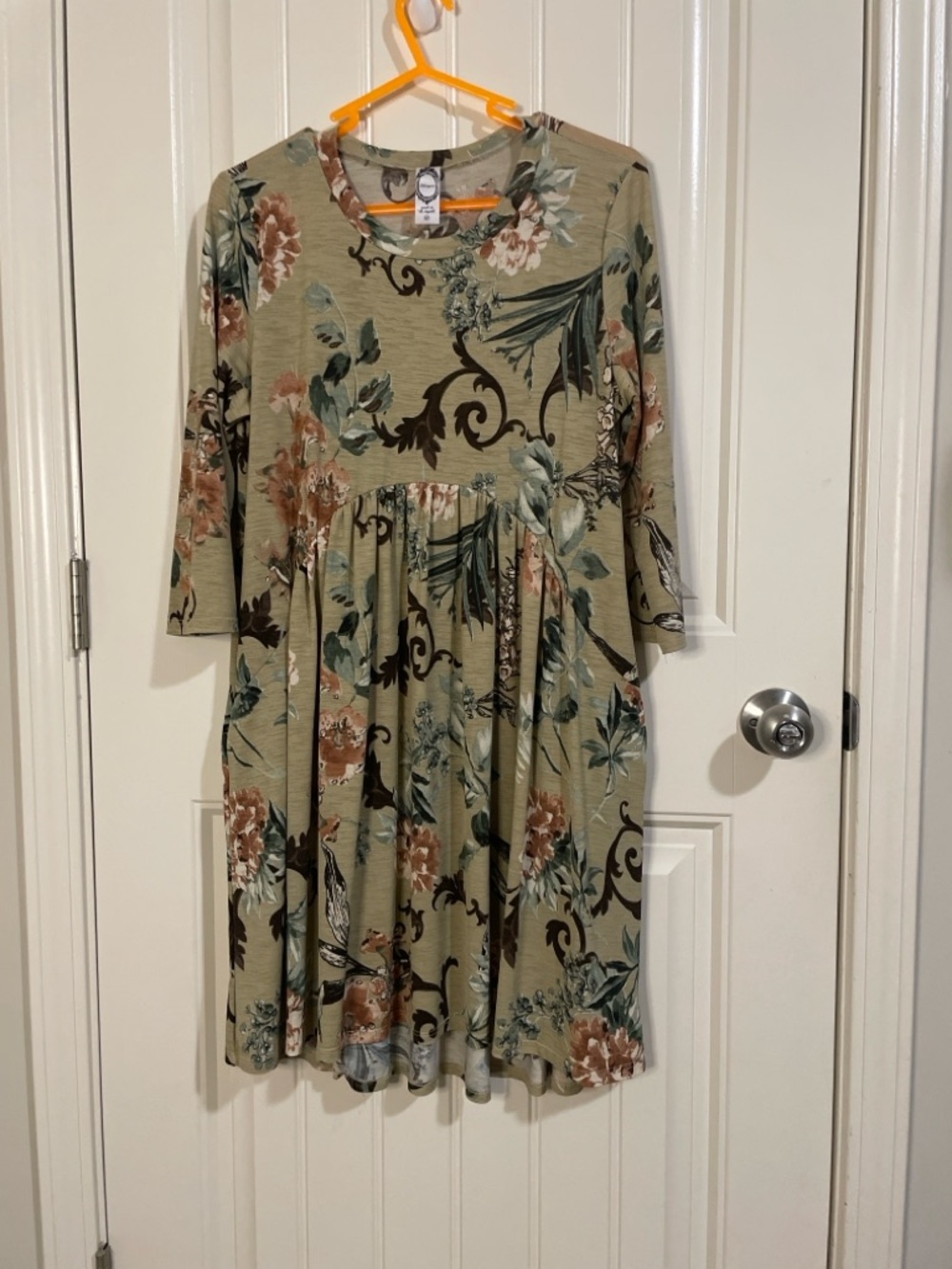 Honeyme Olive Green Floral Boho Mini Dress - Picture 3 of 6